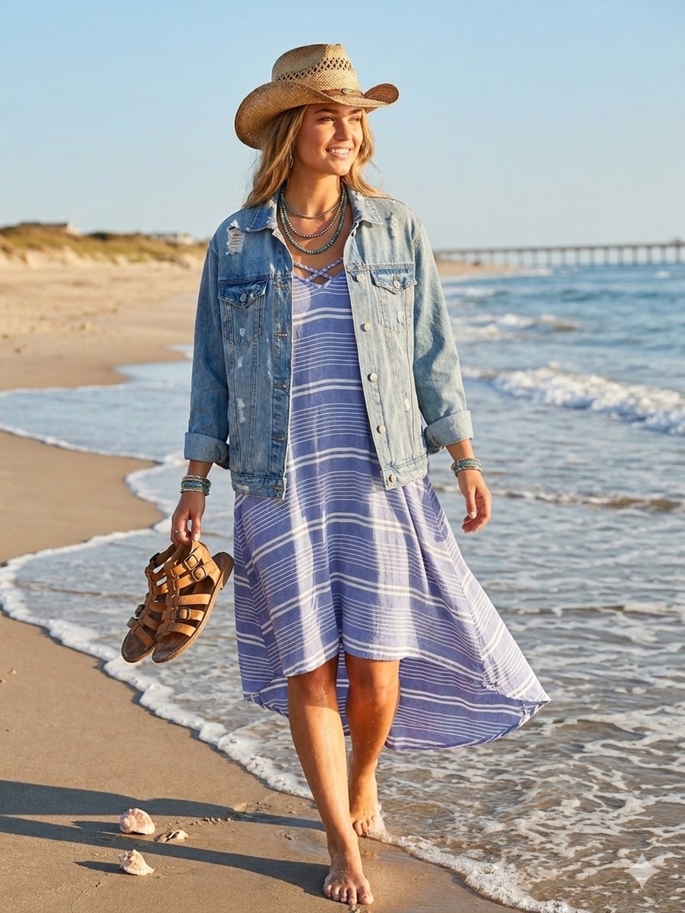 SO Blue and White Striped Midi Dress